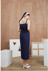 Sleeveless Linen Midi Dress With Back Vent And Straight Silhouette